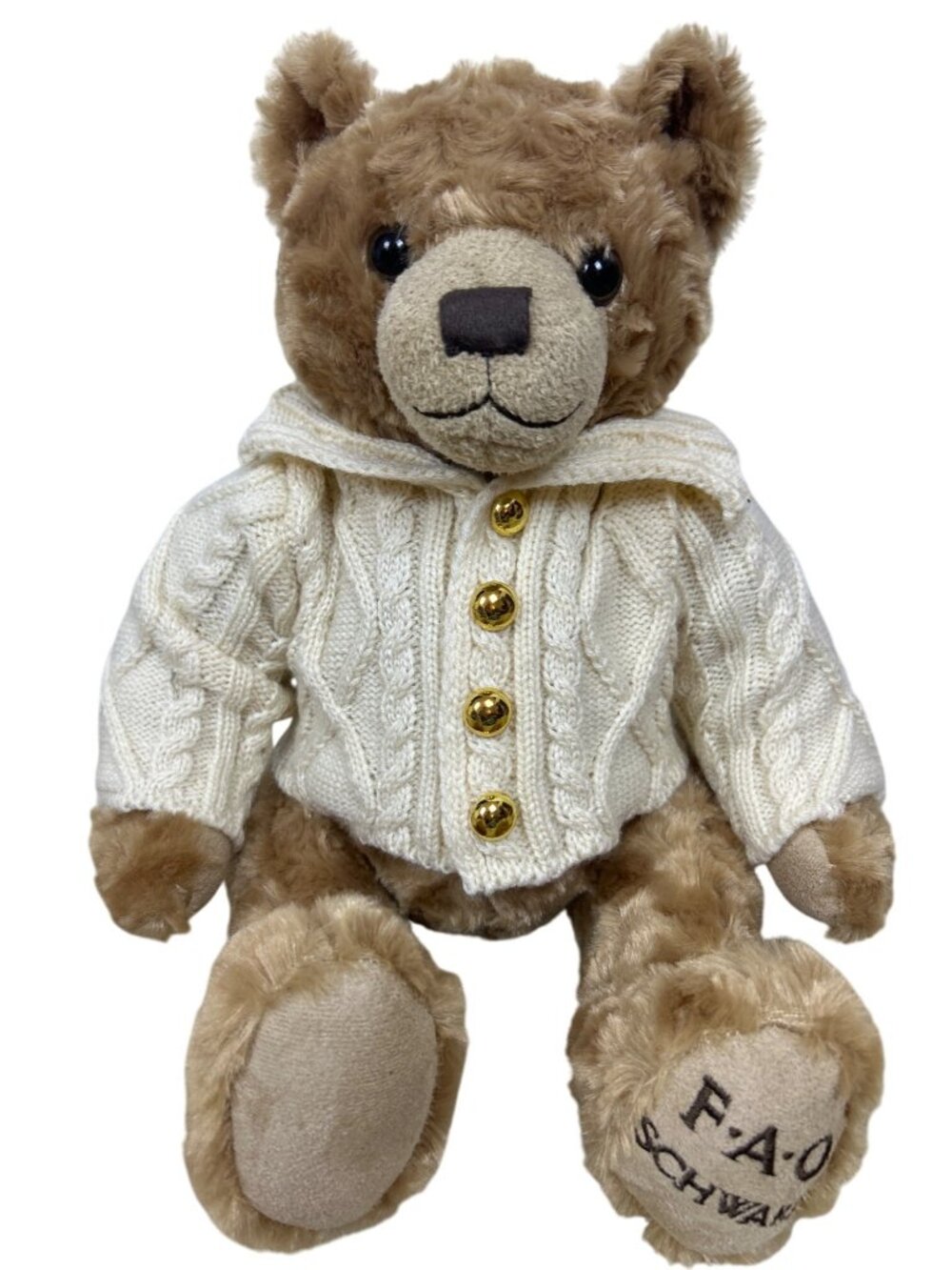 FAO Schwarz Soft Bear Plush 12” Sweater Cardigan Cozy Stuffed Animal Collectible